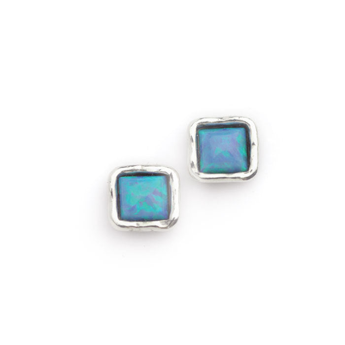 Silver Square Opal Stud Earrings - The Nancy Smillie Shop - Art, Jewellery & Designer Gifts Glasgow