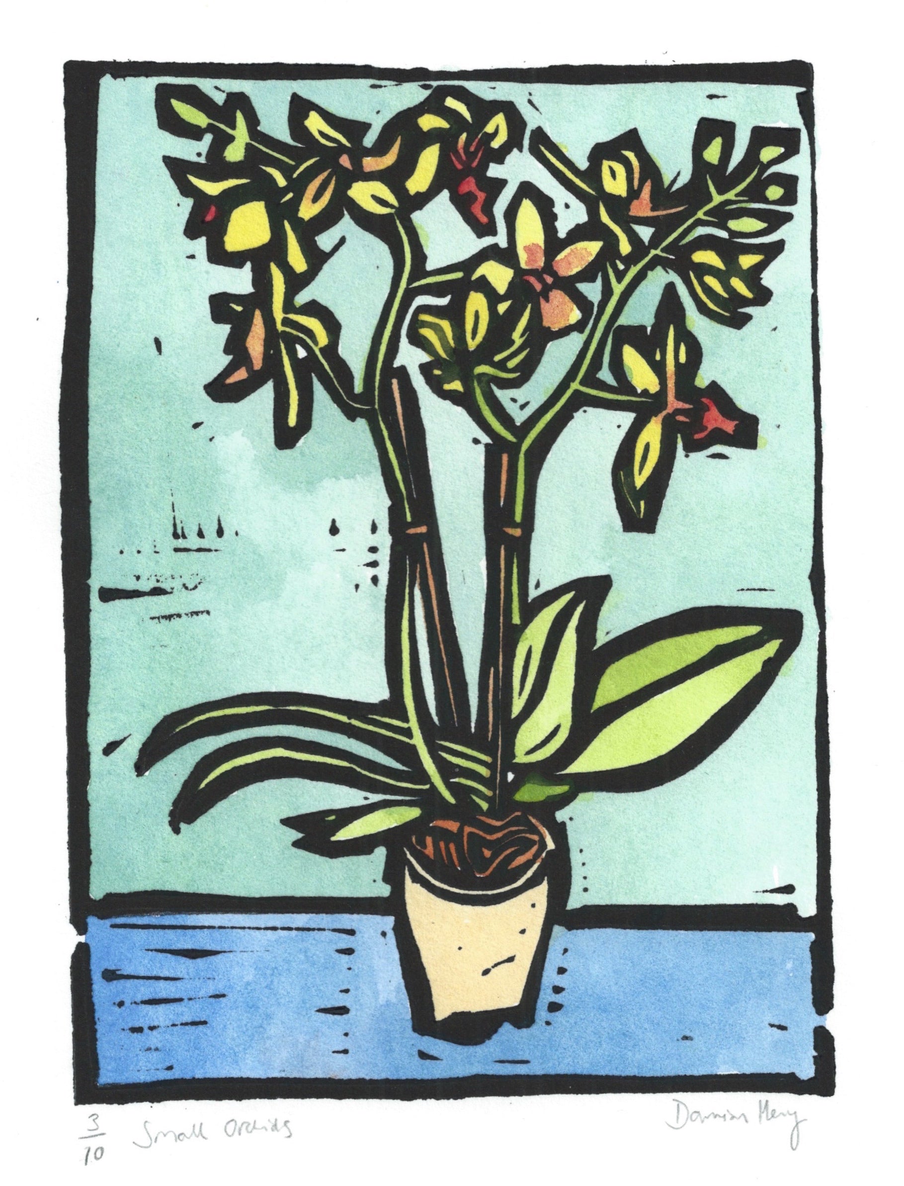 "Small Orchids" Lino Cut Print - The Nancy Smillie Shop - Art, Jewellery & Designer Gifts Glasgow