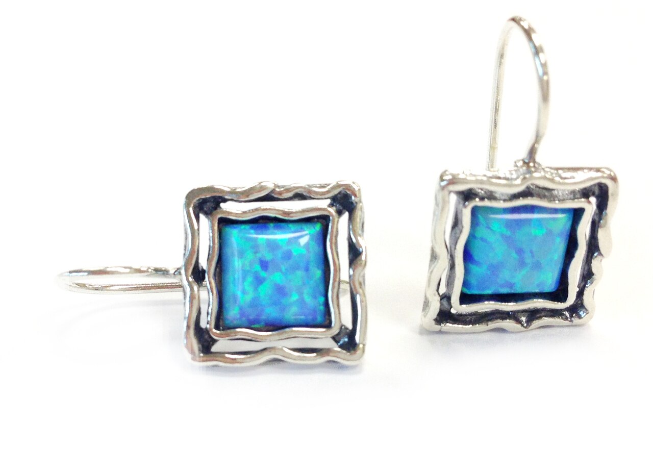 Square Drop Opal Earrings - The Nancy Smillie Shop - Art, Jewellery & Designer Gifts Glasgow