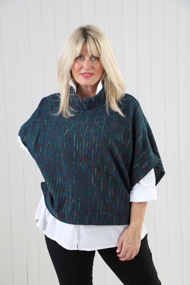 Teal Fleck Cowl Poncho Top - Clothing - Scotland