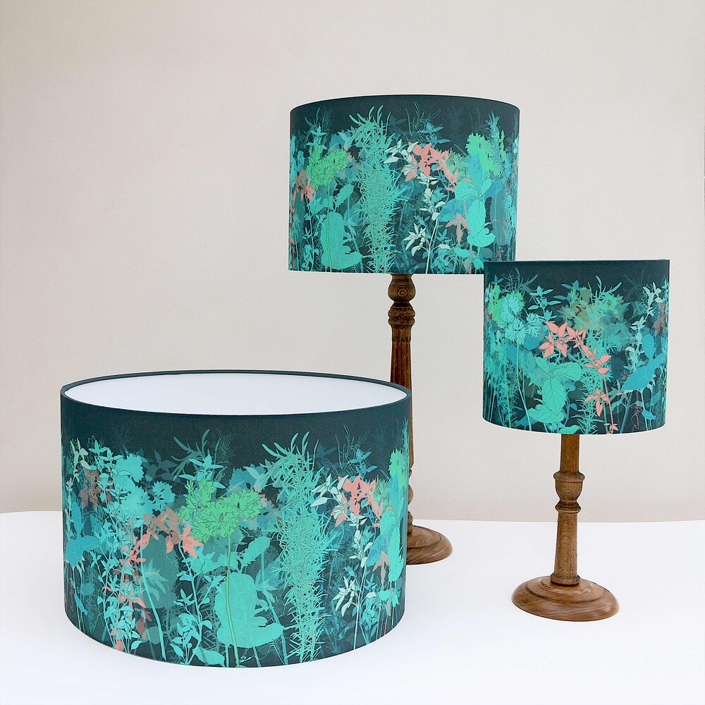 Teal Garden 40cm Table Lampshade - The Nancy Smillie Shop - Art, Jewellery & Designer Gifts Glasgow