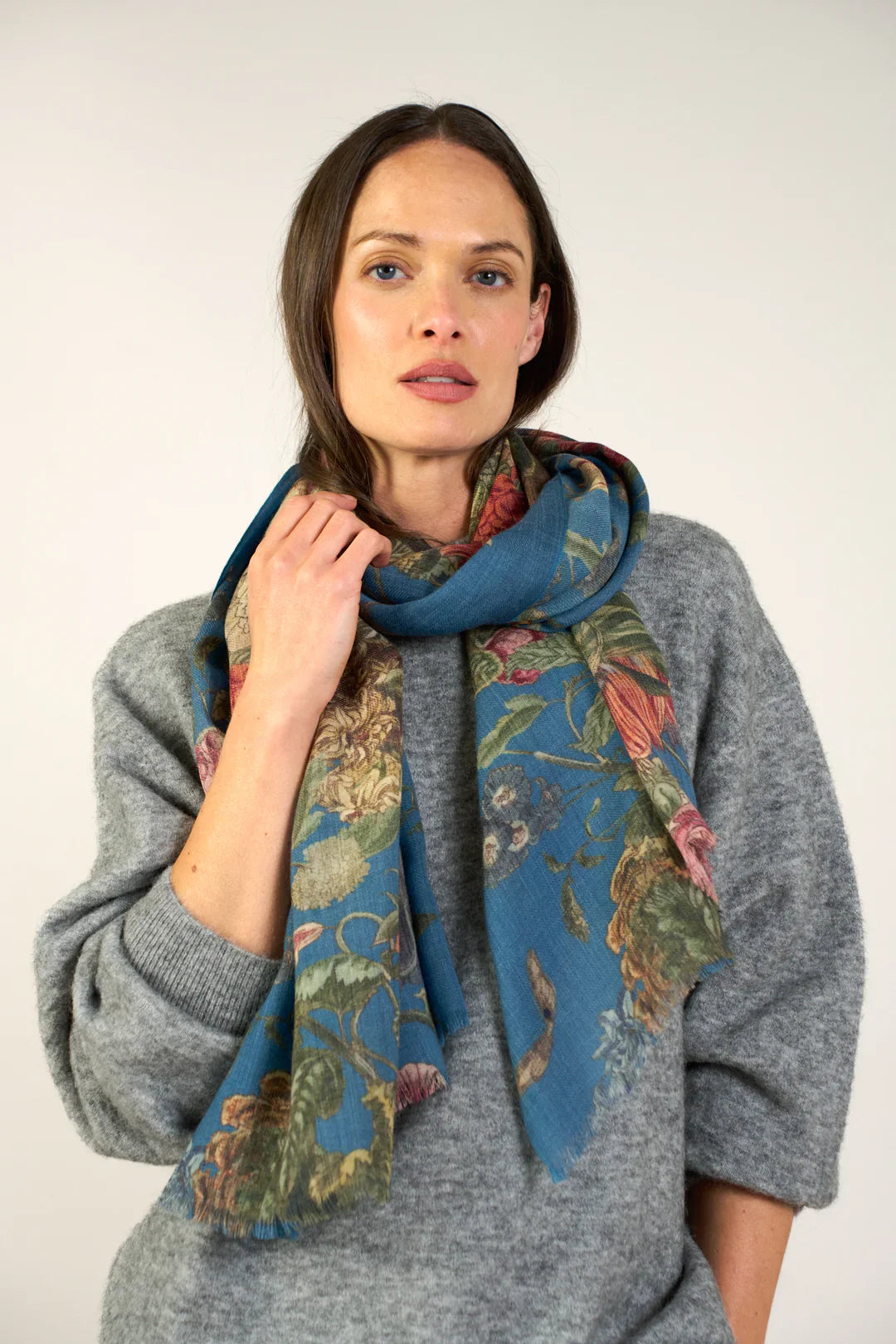 Teal Primula Wool Scarf | The Nancy Smillie Shop - Art, Jewellery & Designer Gifts Glasgow Scotland