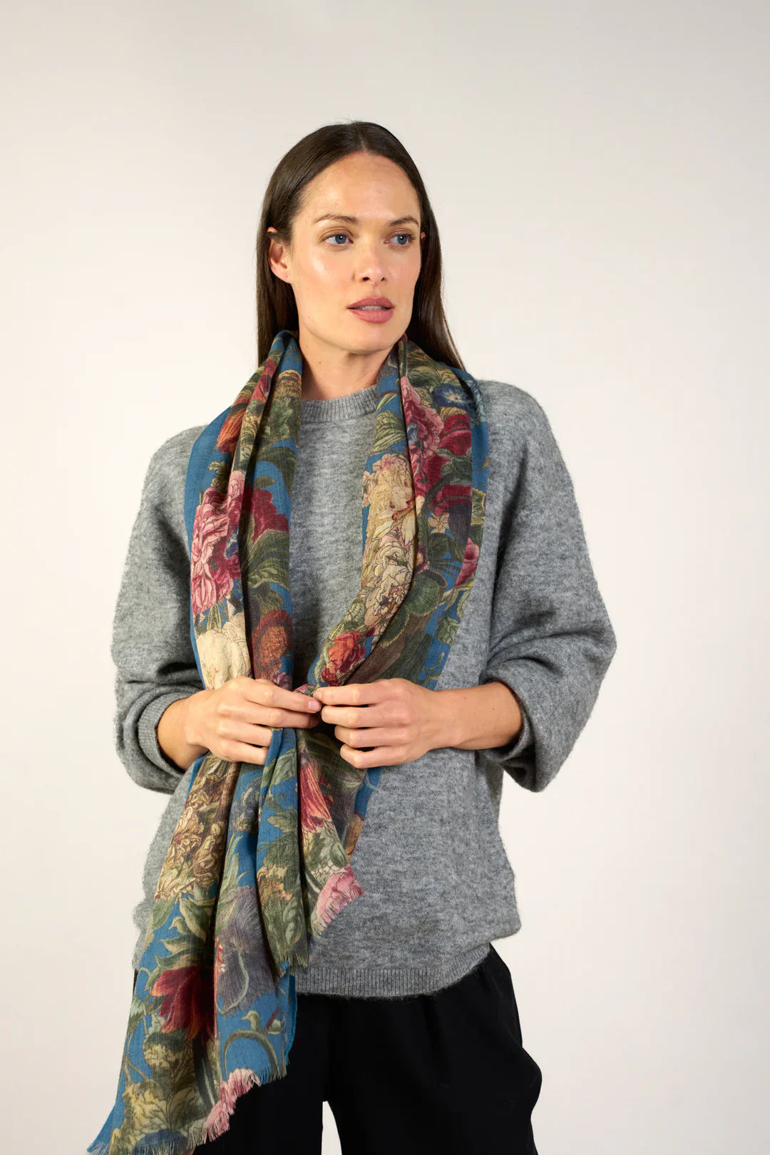 Teal Primula Wool Scarf | The Nancy Smillie Shop - Art, Jewellery & Designer Gifts Glasgow Scotland