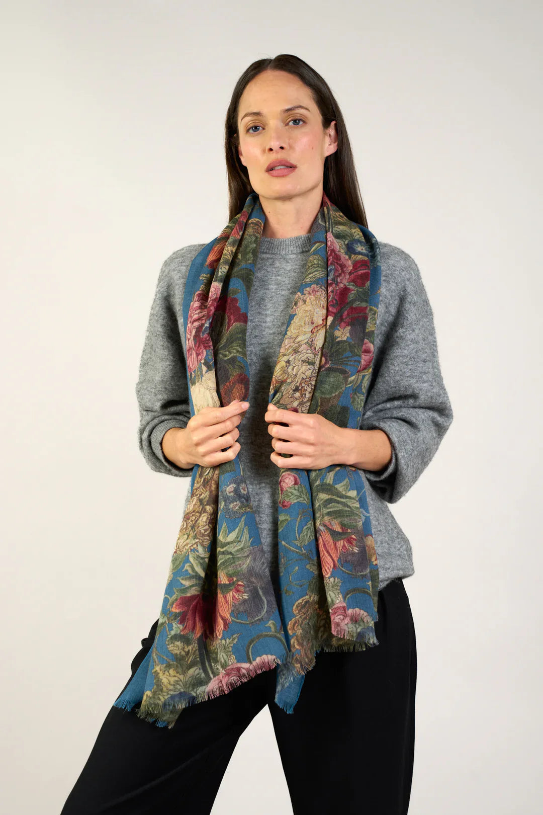 Teal Primula Wool Scarf | The Nancy Smillie Shop - Art, Jewellery & Designer Gifts Glasgow Scotland