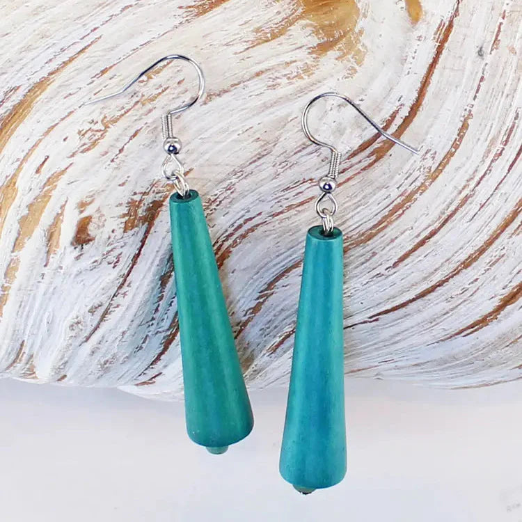Teal Wooden Cone Earrings - Jewellery - Scotland