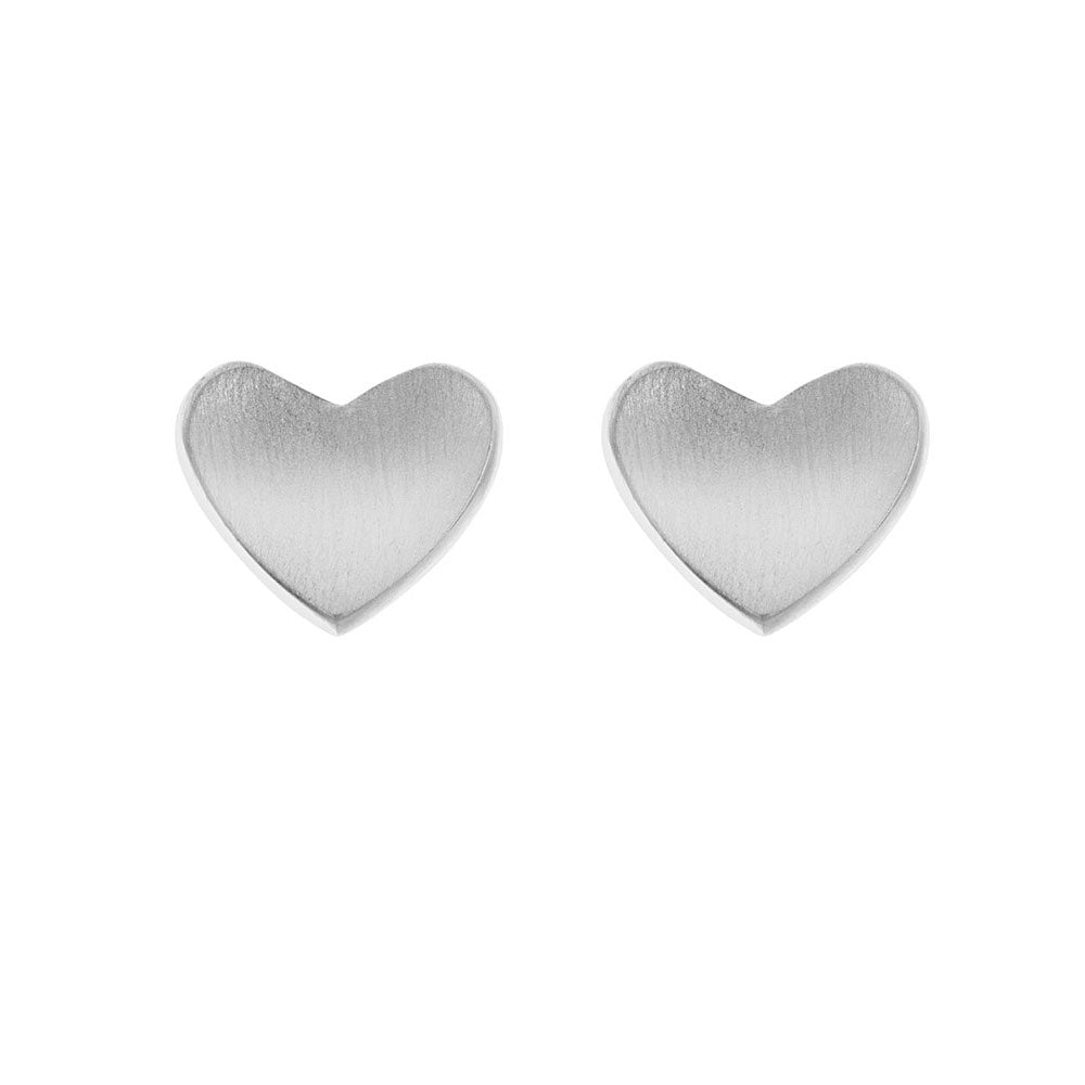 Tiny Heart Studs: minimalist silver heart-shaped earrings, matte finish