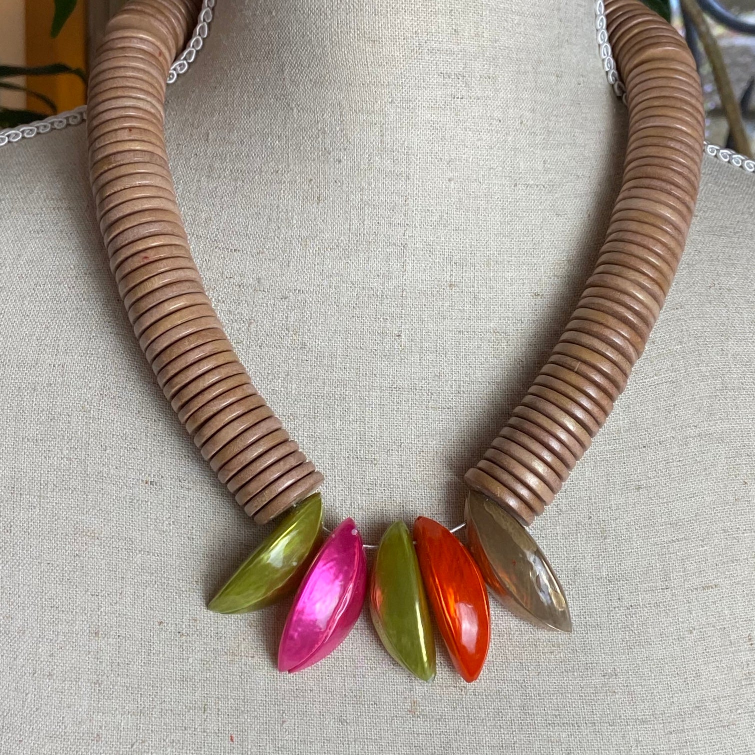 Troca Shell - Pink/ Orange/ Green Necklace - The Nancy Smillie Shop - Art, Jewellery & Designer Gifts Glasgow