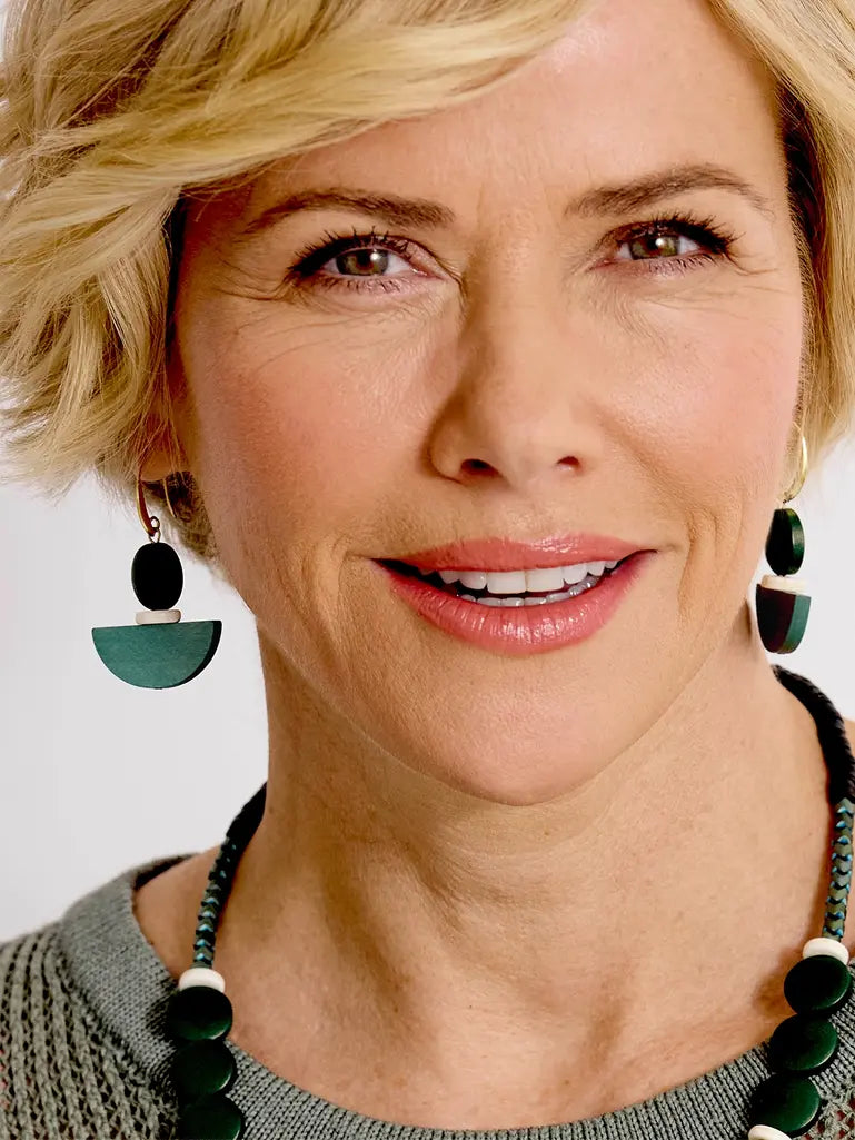 Teal and black geometric minimalist drop earrings