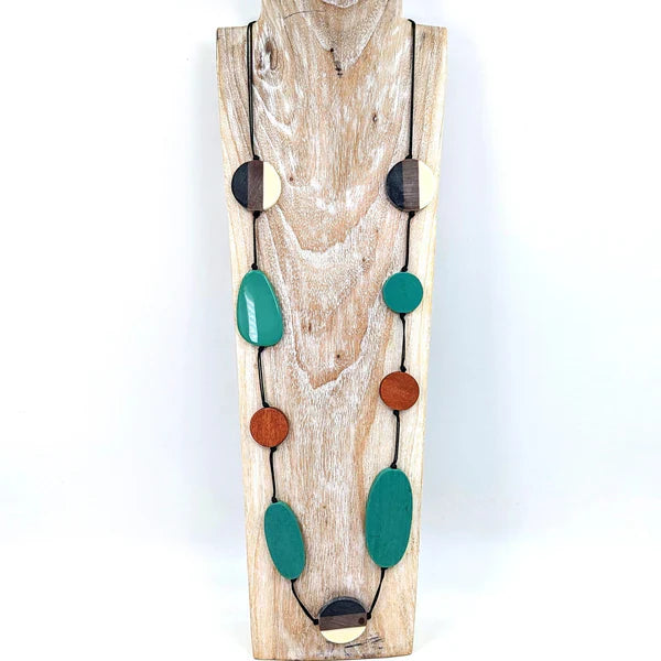 Turquoise Brown Oval Wood Necklace - Jewellery - Scotland