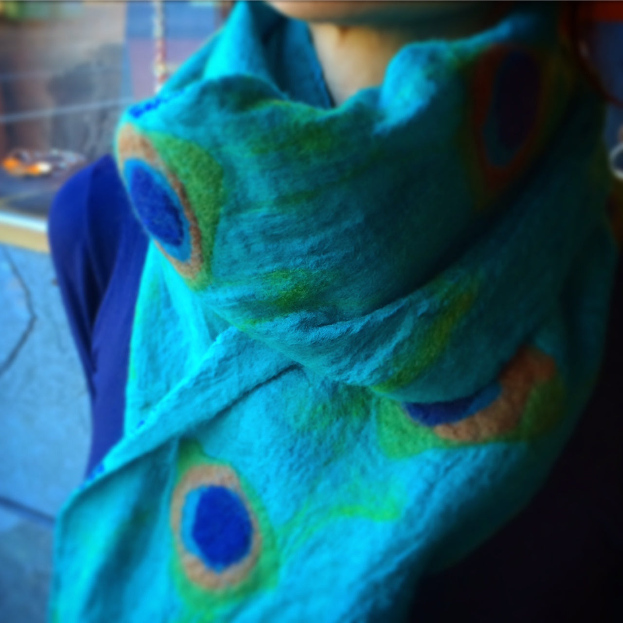Turquoise Peacock Scarf - The Nancy Smillie Shop - Art, Jewellery & Designer Gifts Glasgow