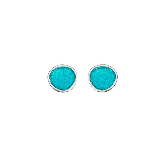 Turquoise felt stud earrings with silver frame in Small Pebble design