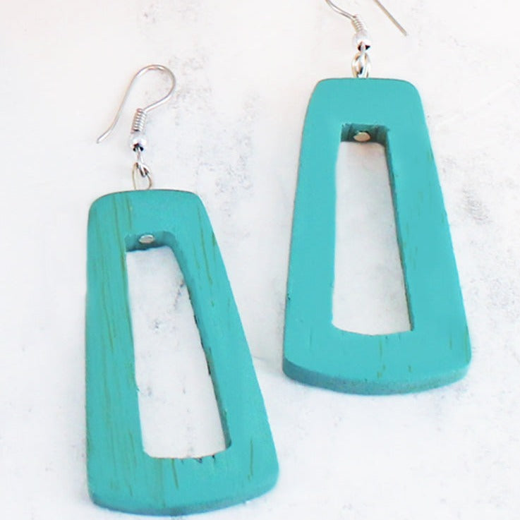 Turquoise Wooden Earrings - The Nancy Smillie Shop - Art, Jewellery & Designer Gifts Glasgow