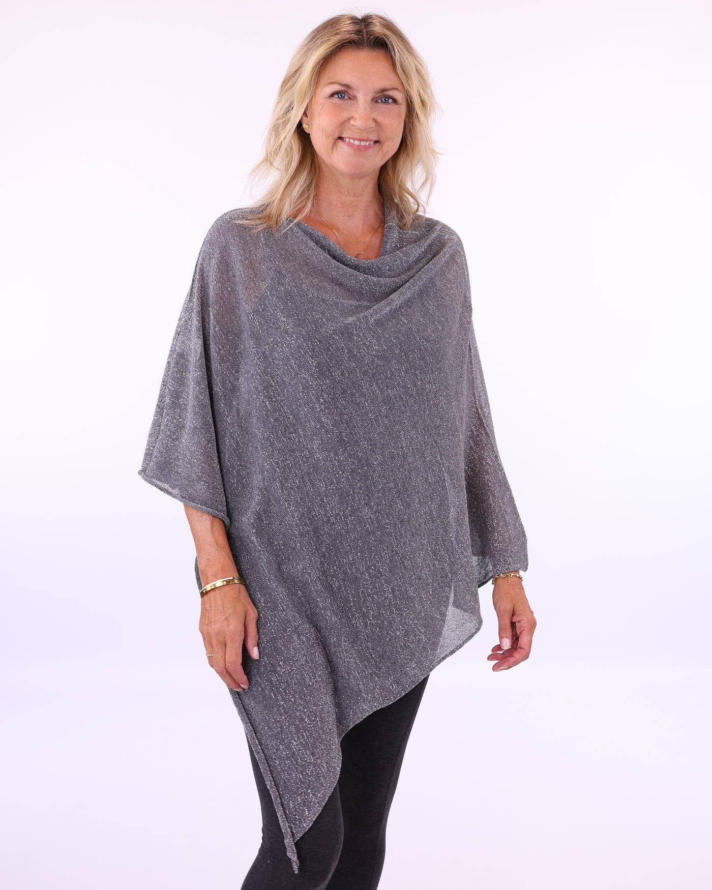 Viscose Sparkle Poncho: Grey - Clothing - Scotland