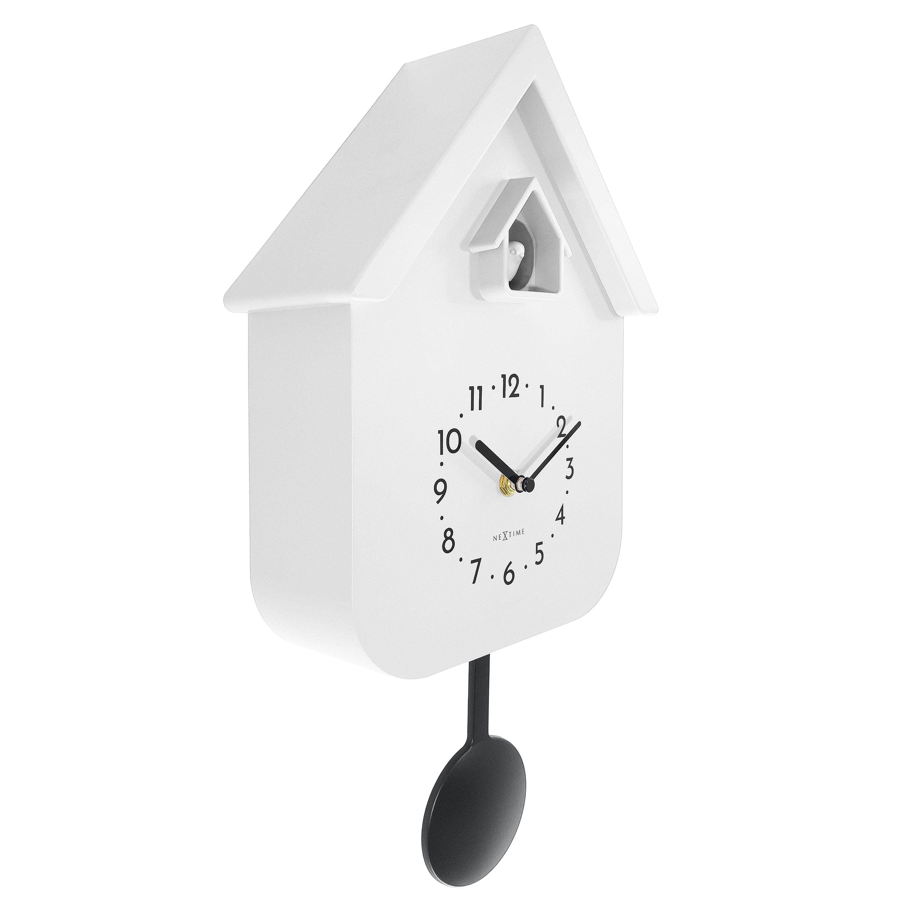 White house cuckoo clock with black hands and pendulum by NeXtime Twitter Green