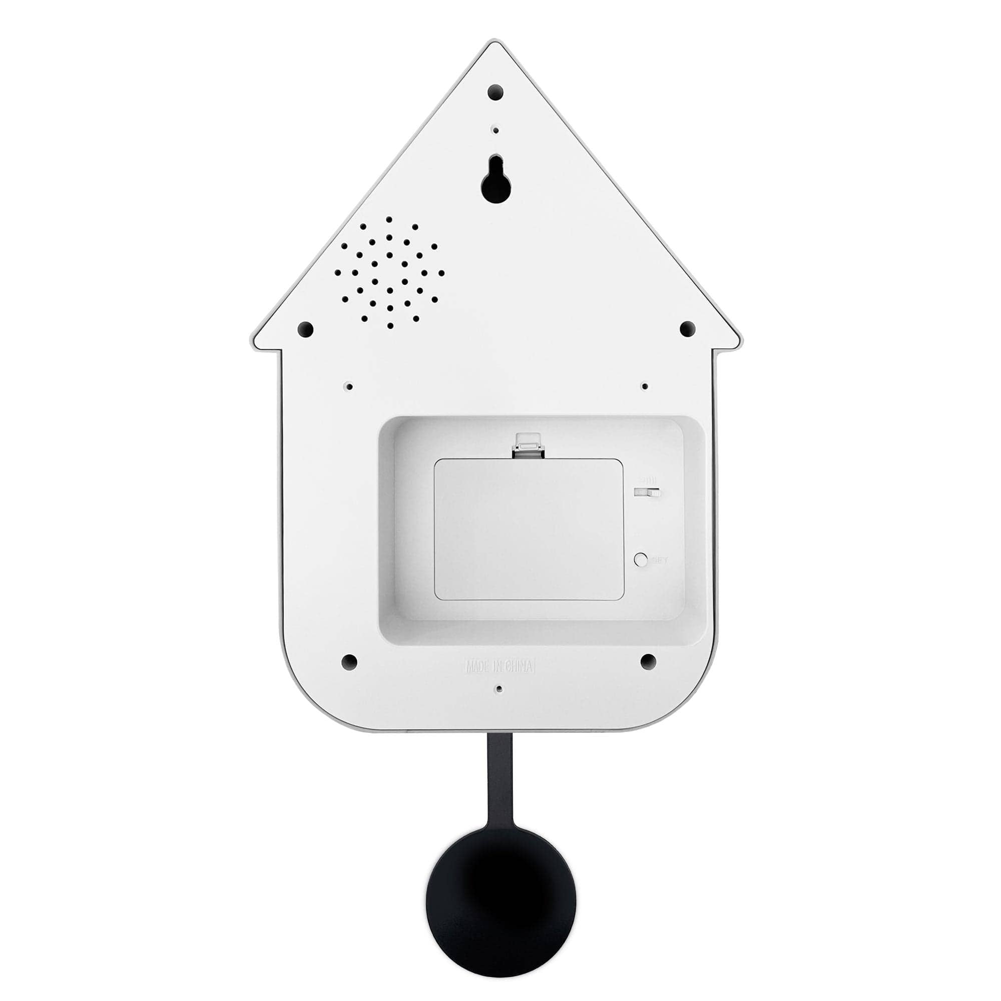 White house-shaped wall clock with black pendulum, 21.5x41.5x8.5cm cuckoo Twitter model