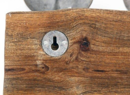 Rustic wooden plank with keyhole and screws for Whale Hooks Row of Four