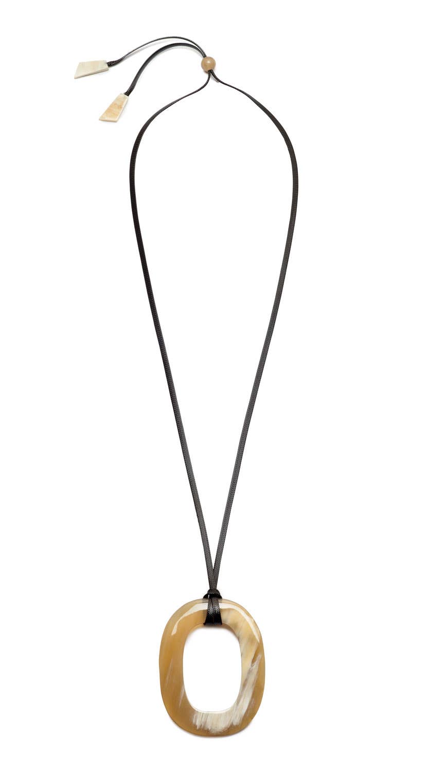 White natural large oval horn & cord pendant - Jewellery - Scotland