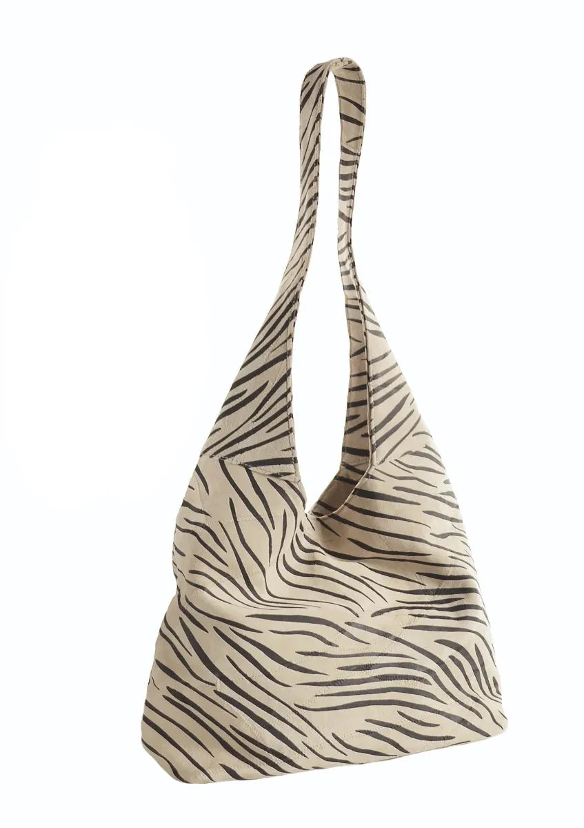 Zebra Safari Slouch bag in beige and black stripes